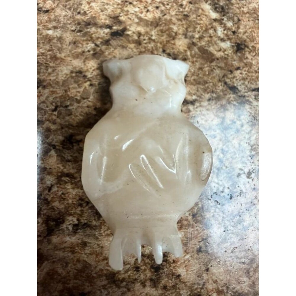 Hand Carved Banded Alabaster Owl Figurine Natural Stone Marble Onyx Sculpture
